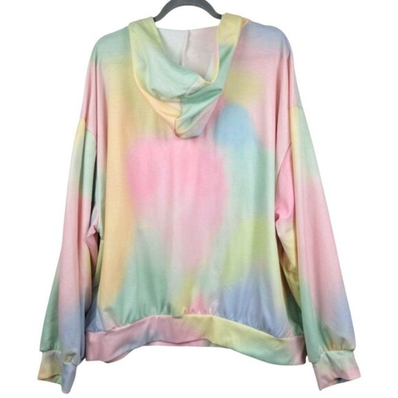 Womens Plus Size 2XL Shein Curve Color block Tie Dye "SMILE" Oversized Hoodie - Picture 2 of 8